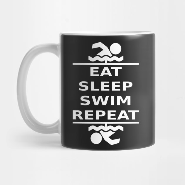 Eat, Sleep, Swim, Repeat (white) by Vitalitee